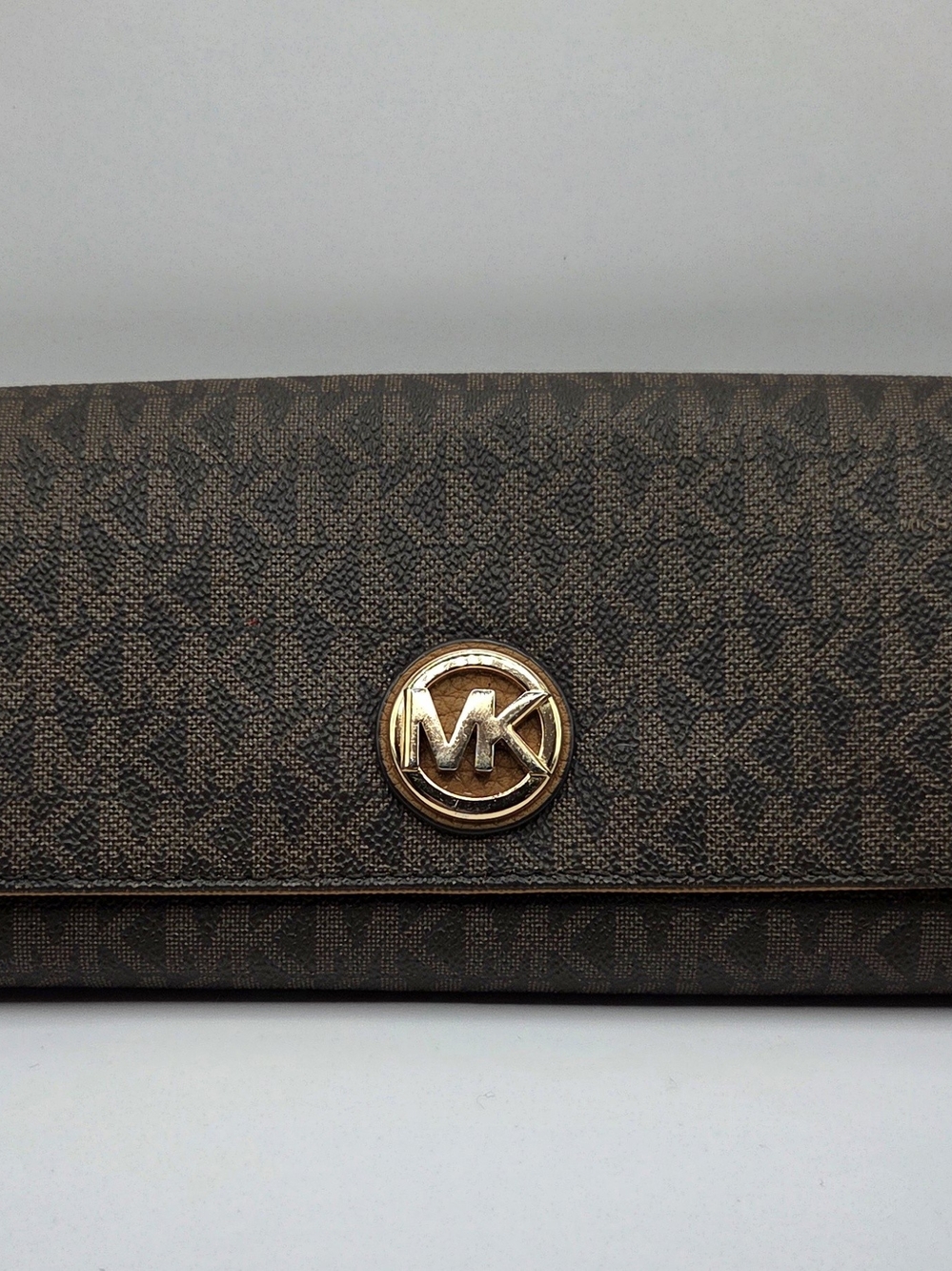 Michael Kors Dark Brown Signature MK Continental Wallet with Gold Logo